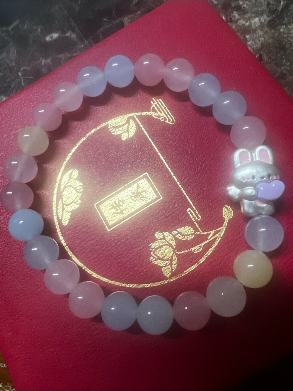Pink and Lavender Beaded Bunny Charm Bracelet colorful  morganite 8mm